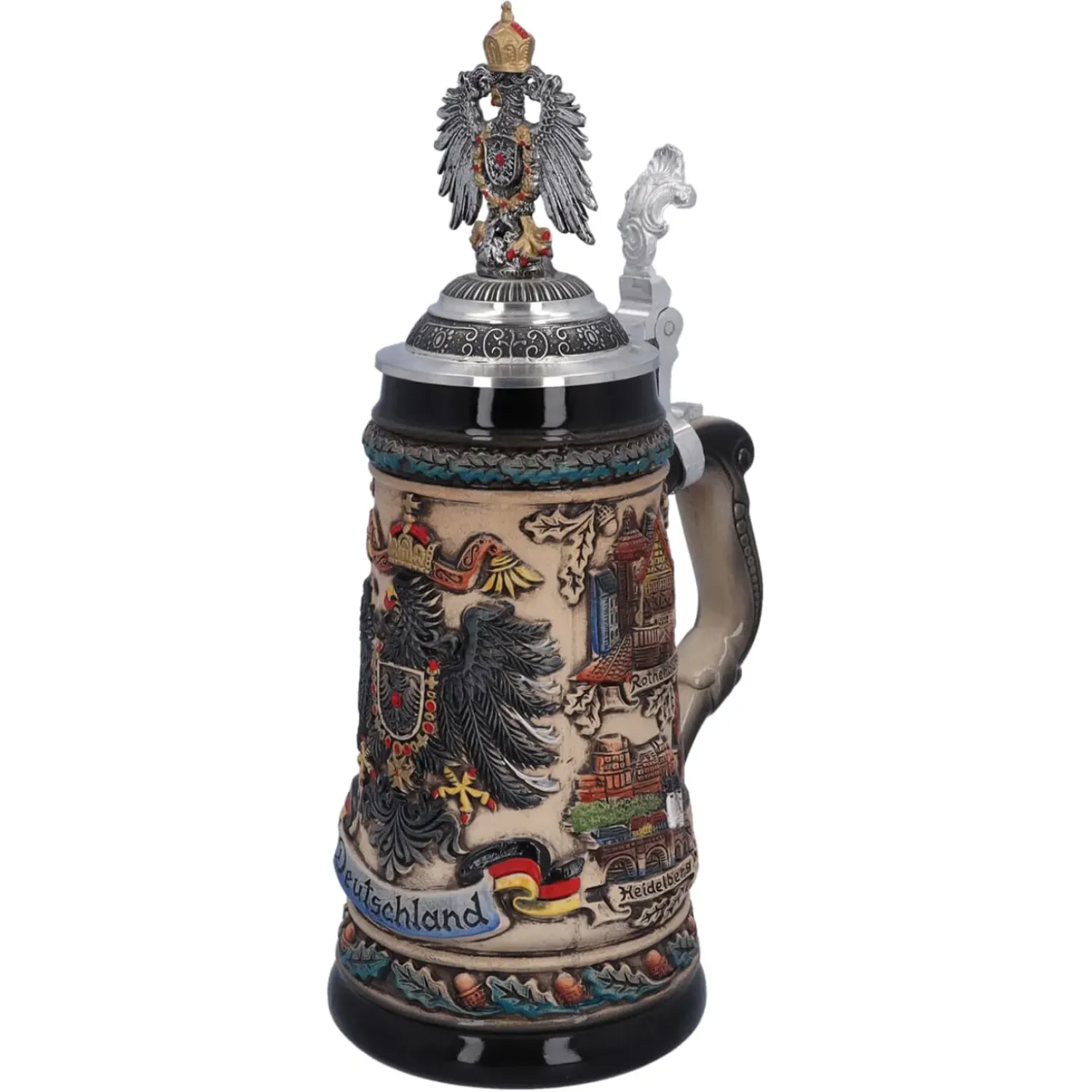 Käthe Wohlfahrt Bierkrug Mit Zinnadler "Deutschland", Bunt-Natur, 0,5 Liter