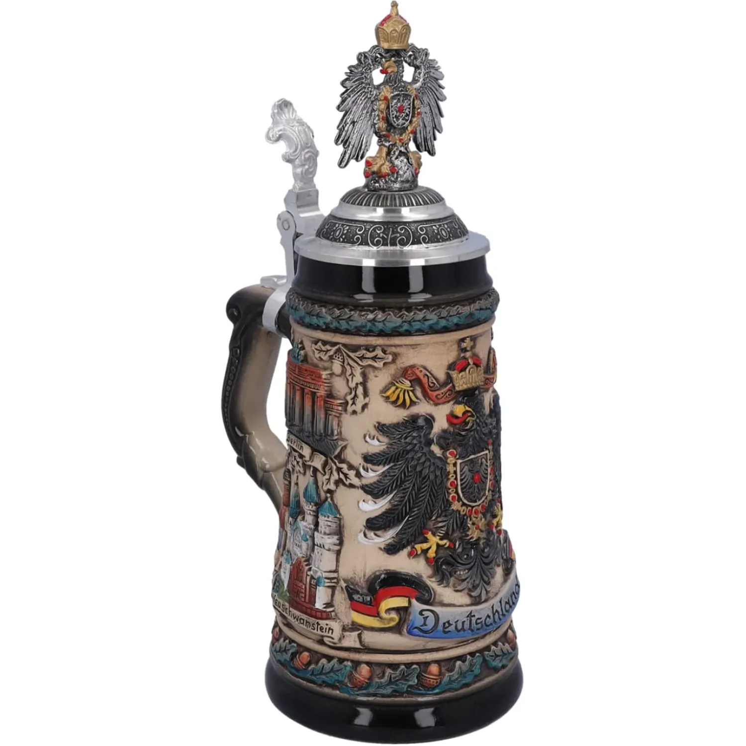 Käthe Wohlfahrt Bierkrug Mit Zinnadler "Deutschland", Bunt-Natur, 0,5 Liter