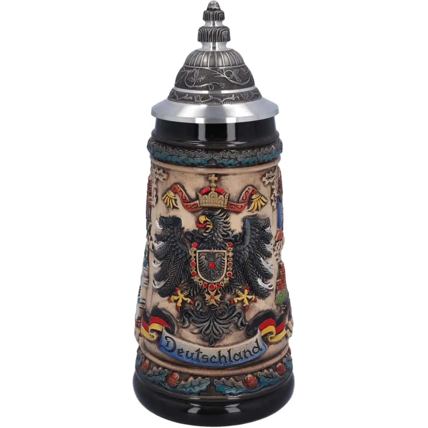 Käthe Wohlfahrt Bierkrug Mit Zinndeckel "Deutschland", Bunt-Natur, 0,5L