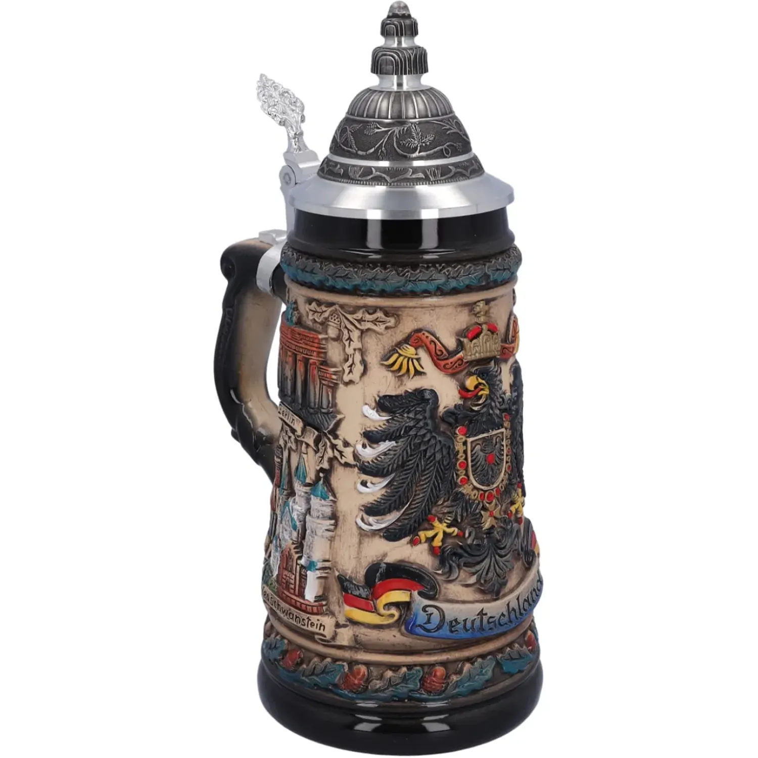 Käthe Wohlfahrt Bierkrug Mit Zinndeckel "Deutschland", Bunt-Natur, 0,5L