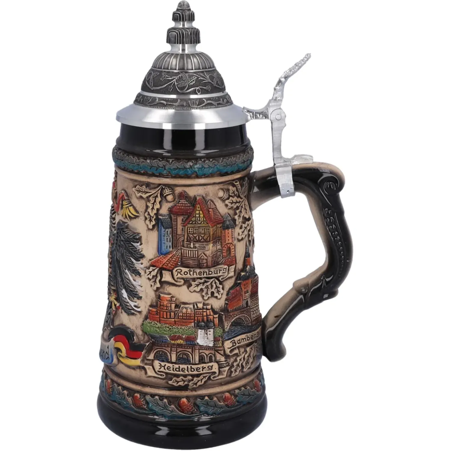 Käthe Wohlfahrt Bierkrug Mit Zinndeckel "Deutschland", Bunt-Natur, 0,5L