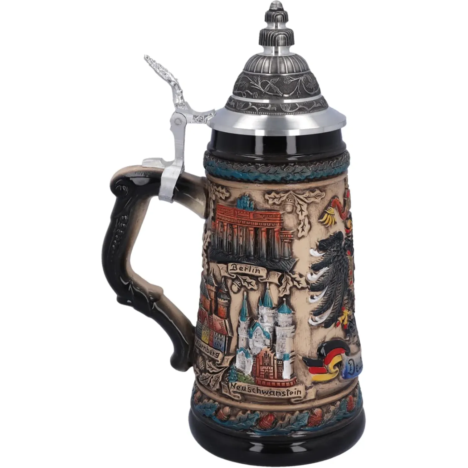 Käthe Wohlfahrt Bierkrug Mit Zinndeckel "Deutschland", Bunt-Natur, 0,5L