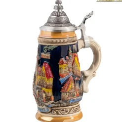 Käthe Wohlfahrt Bierkrug Mit Zinndeckel "Rothenburg", Schwarz, 0,25L