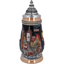 Käthe Wohlfahrt Bierkrug Mit Zinndeckel "Rothenburg", Schwarz, 0,25L