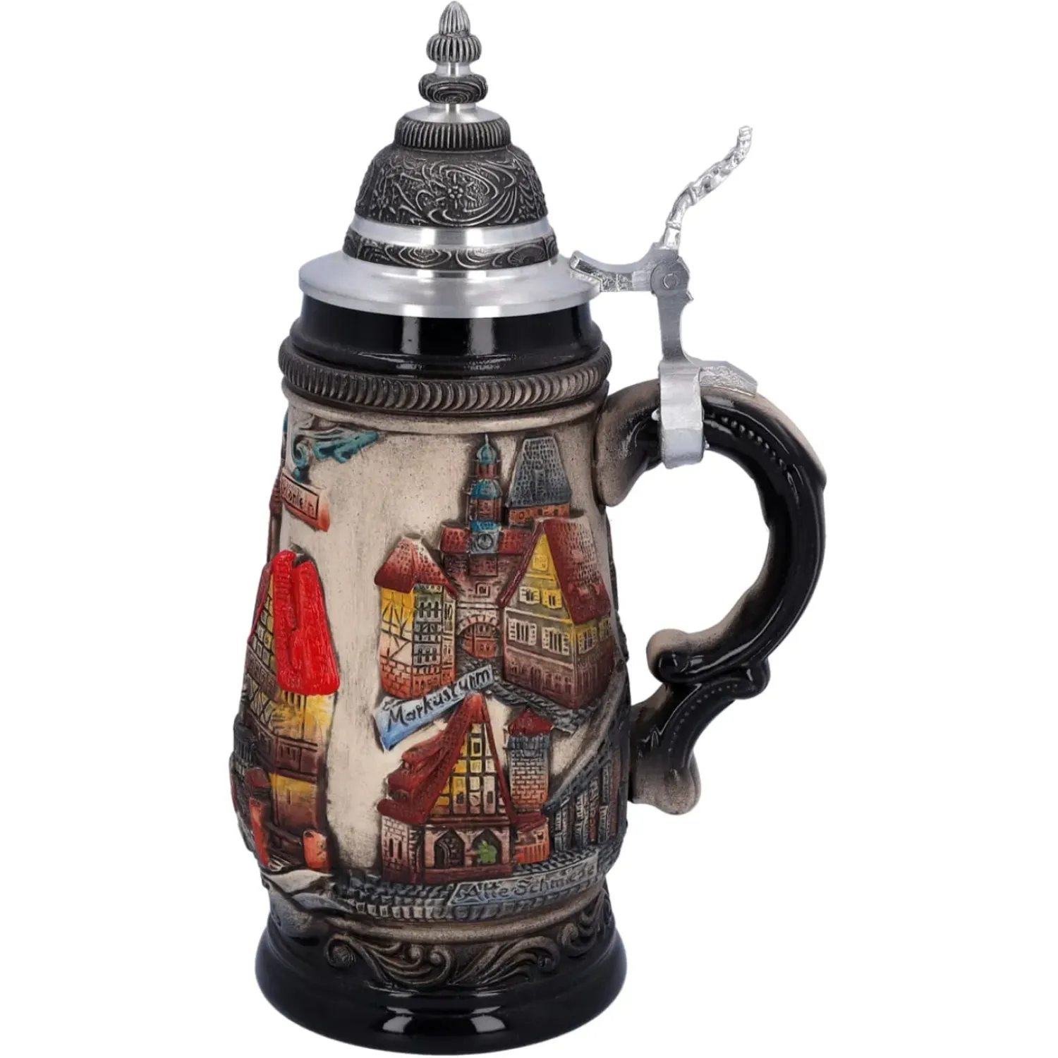 Käthe Wohlfahrt Bierkrug Mit Zinndeckel "Rothenburg", Natur, 0,25 L