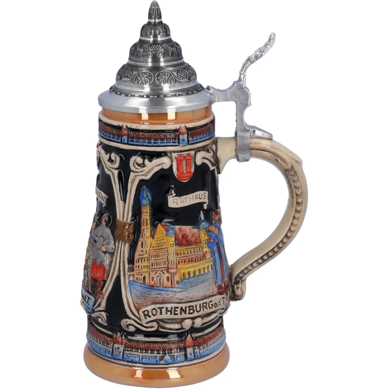 Käthe Wohlfahrt Bierkrug Mit Zinndeckel "Rothenburg Mit Ritter", 0,25 L