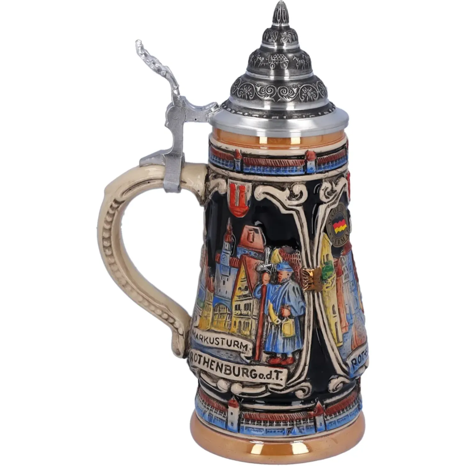 Käthe Wohlfahrt Bierkrug Mit Zinndeckel "Rothenburg Mit Ritter", 0,25 L