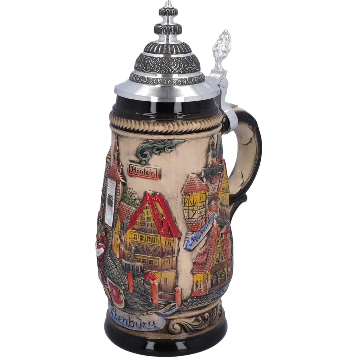 Käthe Wohlfahrt Bierkrug Mit Zinndeckel "Rothenburg", Natur, 0,5L