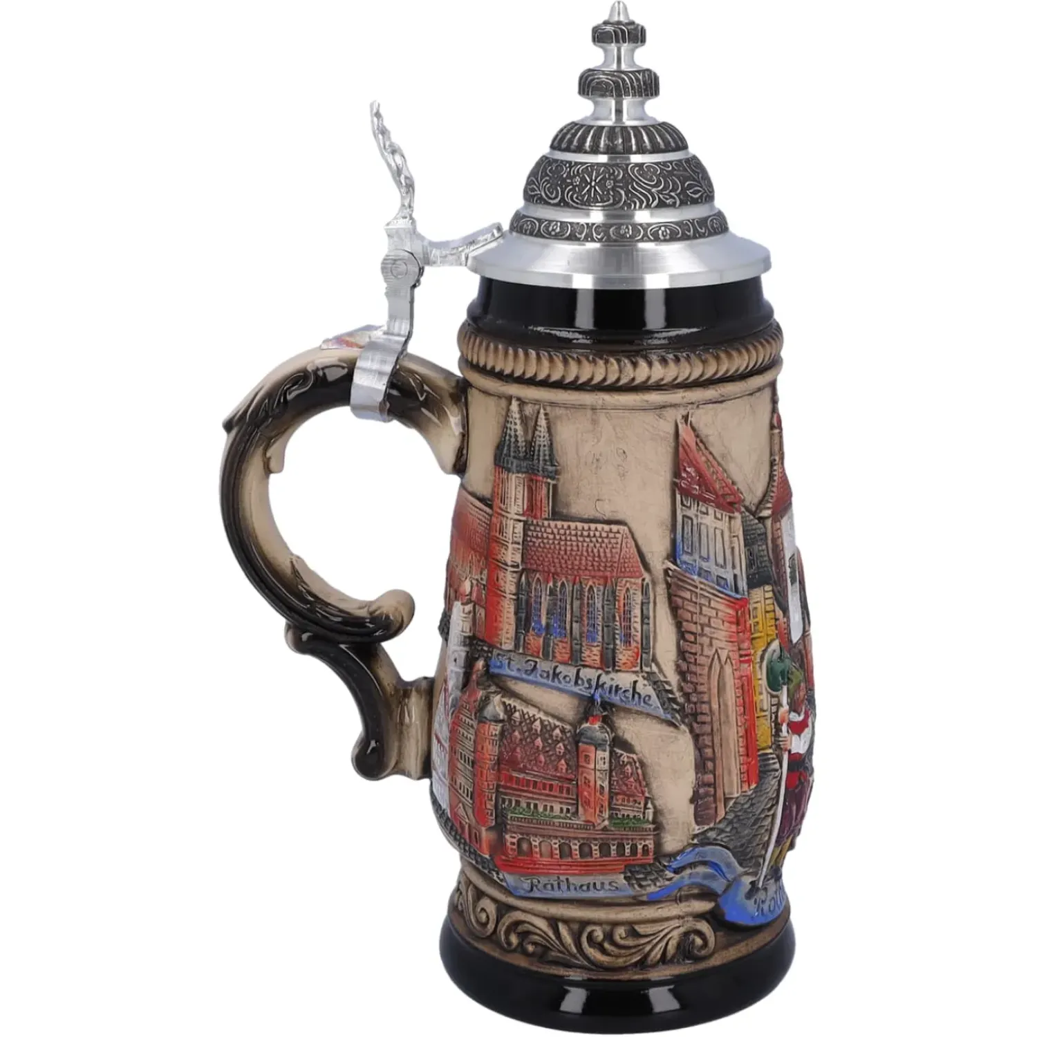 Käthe Wohlfahrt Bierkrug Mit Zinndeckel "Rothenburg", Natur, 0,5L