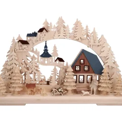 RATAGS Holzdesign 3-D Schwibbögen "Holzfallerhaus", 230V Mit Usb A-Anschluss