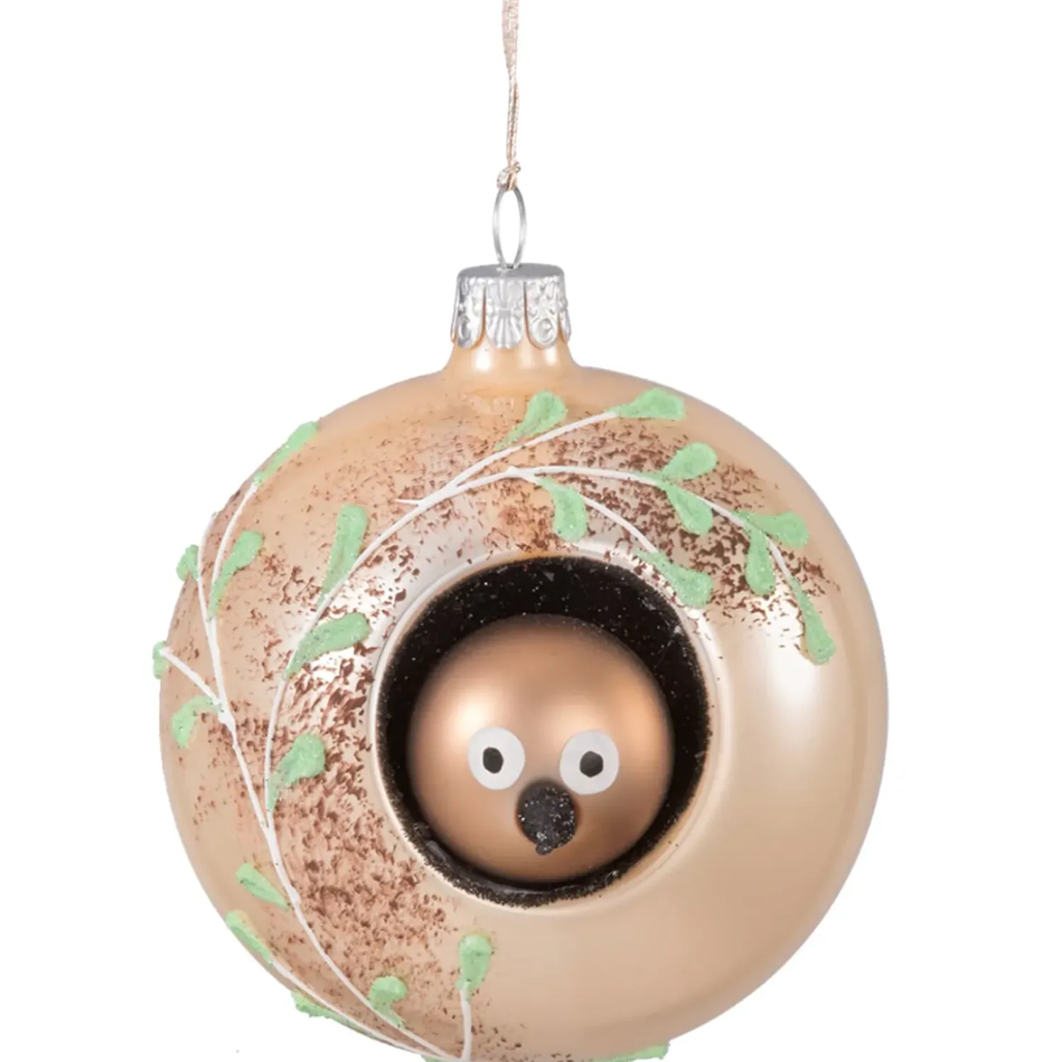 Käthe Wohlfahrt Glaskugel Beige Mit Vogel, 8 Cm