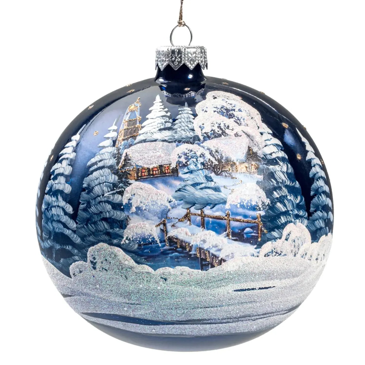 Käthe Wohlfahrt Glaskugel Blau Kirche Im Winter, 12 Cm