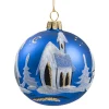 Käthe Wohlfahrt Glaskugel Blau Matt Kirche, 8 Cm