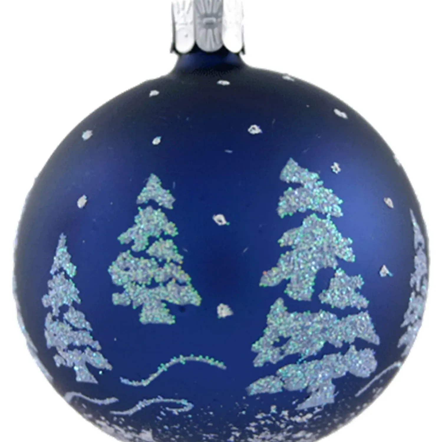 Käthe Wohlfahrt Glaskugel Blau Mit Glitzer Baumen, 7 Cm