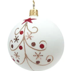 Käthe Wohlfahrt Glaskugel Cremefarben Matt Mit Glitzerbaum, 7 Cm