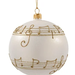Käthe Wohlfahrt Glaskugel Cremefarben Mit Notenband, 10 Cm