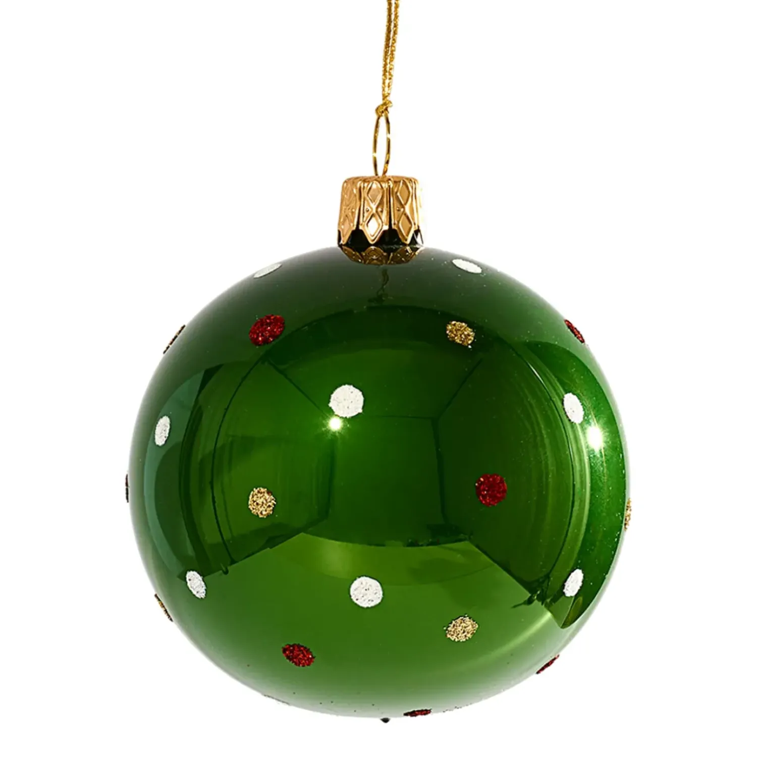 Käthe Wohlfahrt Glaskugel Grun Mit Bunten Punkten, 7 Cm