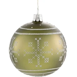 Käthe Wohlfahrt Glaskugel Grun Mit Weisem Muster, 8 Cm