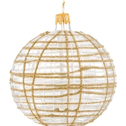 Käthe Wohlfahrt Glaskugel Klar Mit Glitzer Gold/Weis, 10 Cm