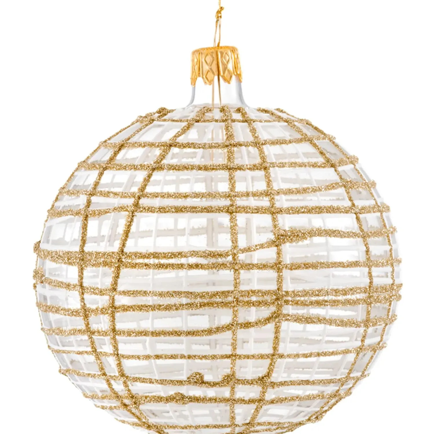 Käthe Wohlfahrt Glaskugel Klar Mit Glitzer Gold/Weis, 10 Cm