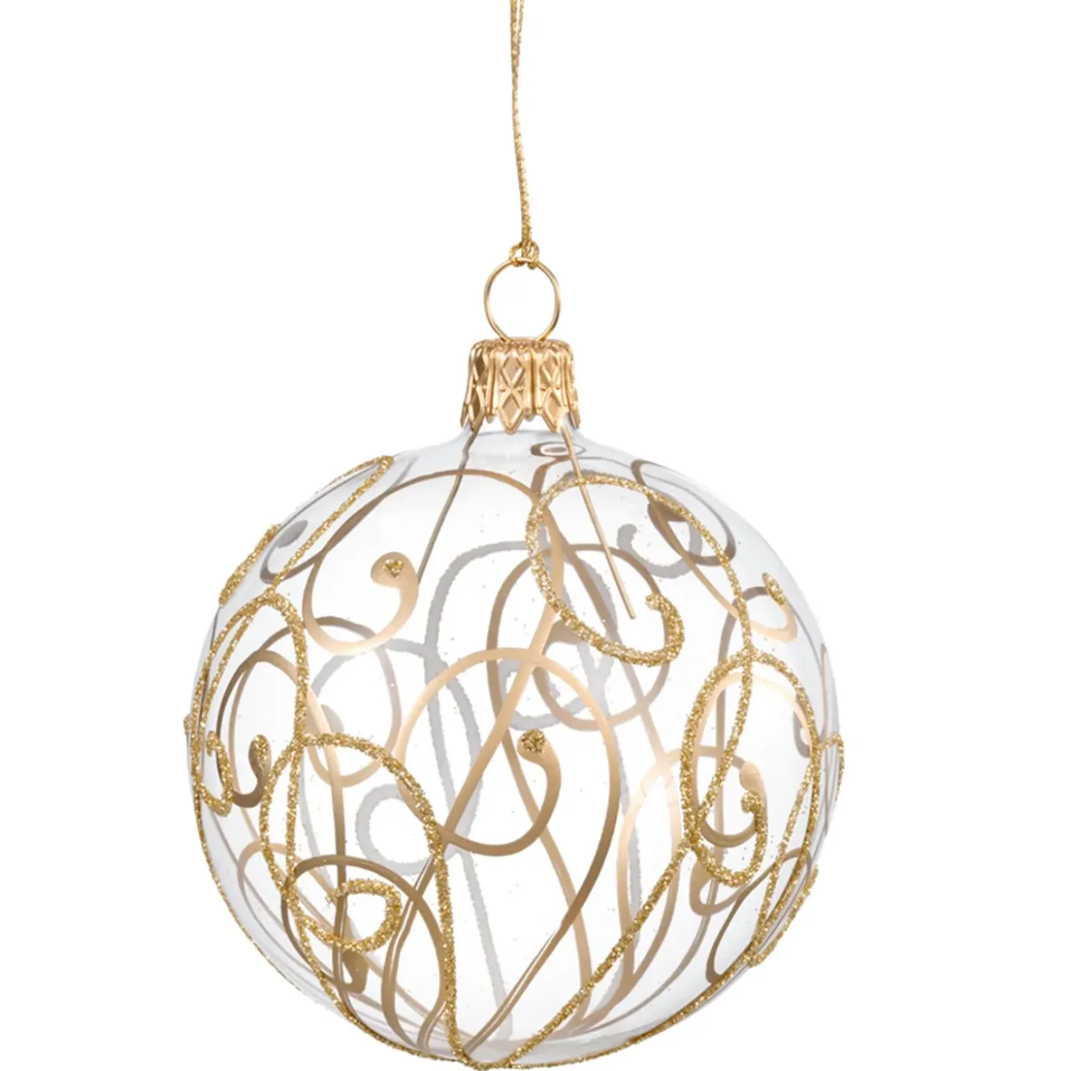 Käthe Wohlfahrt Glaskugel Klar Mit Goldschnorkeln, 7 Cm