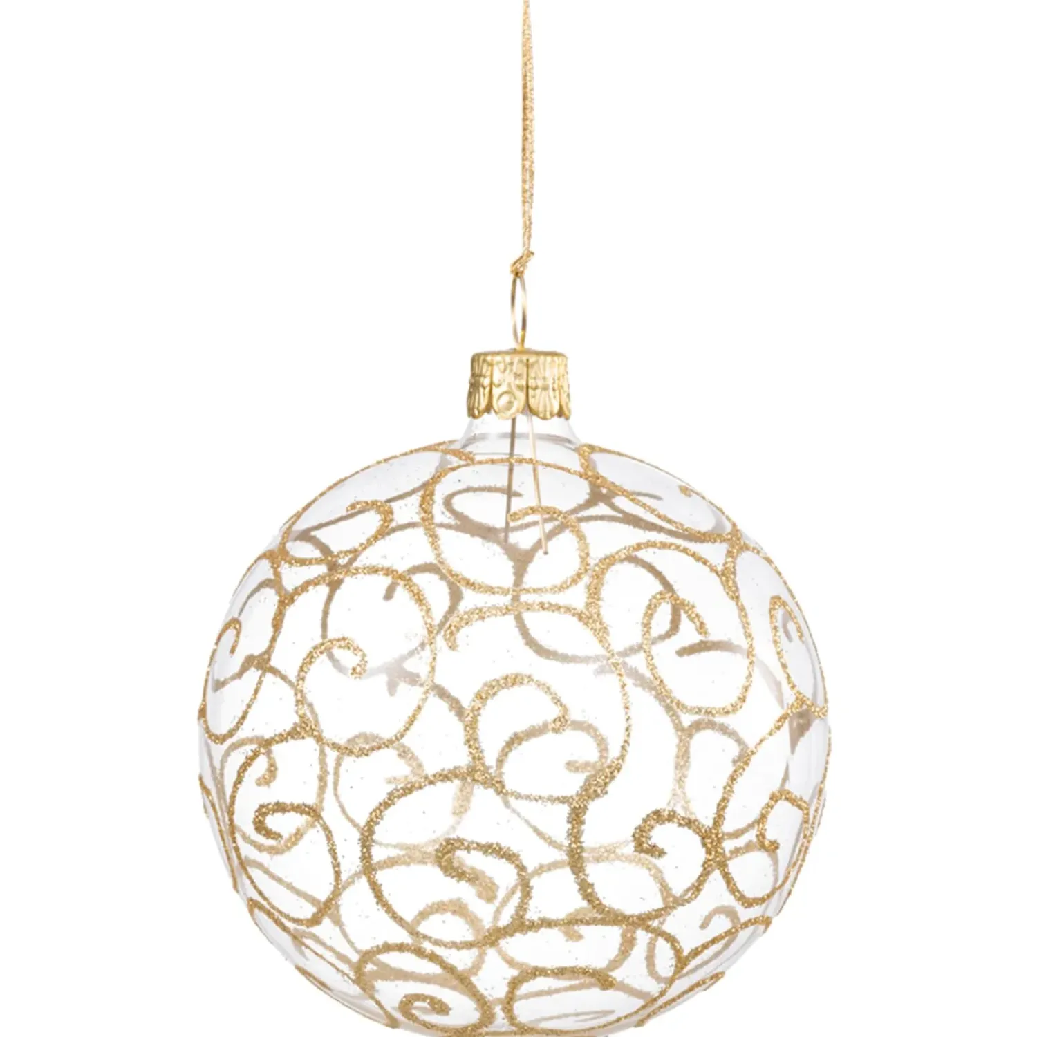 Käthe Wohlfahrt Glaskugel Klar Mit Goldschnorkeln, 8 Cm