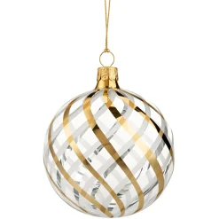 Käthe Wohlfahrt Glaskugel Klar Mit Gold-Weisem Netzdekor, 8 Cm