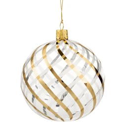 Käthe Wohlfahrt Glaskugel Klar Mit Gold-Weisem Netzdekor, 10 Cm