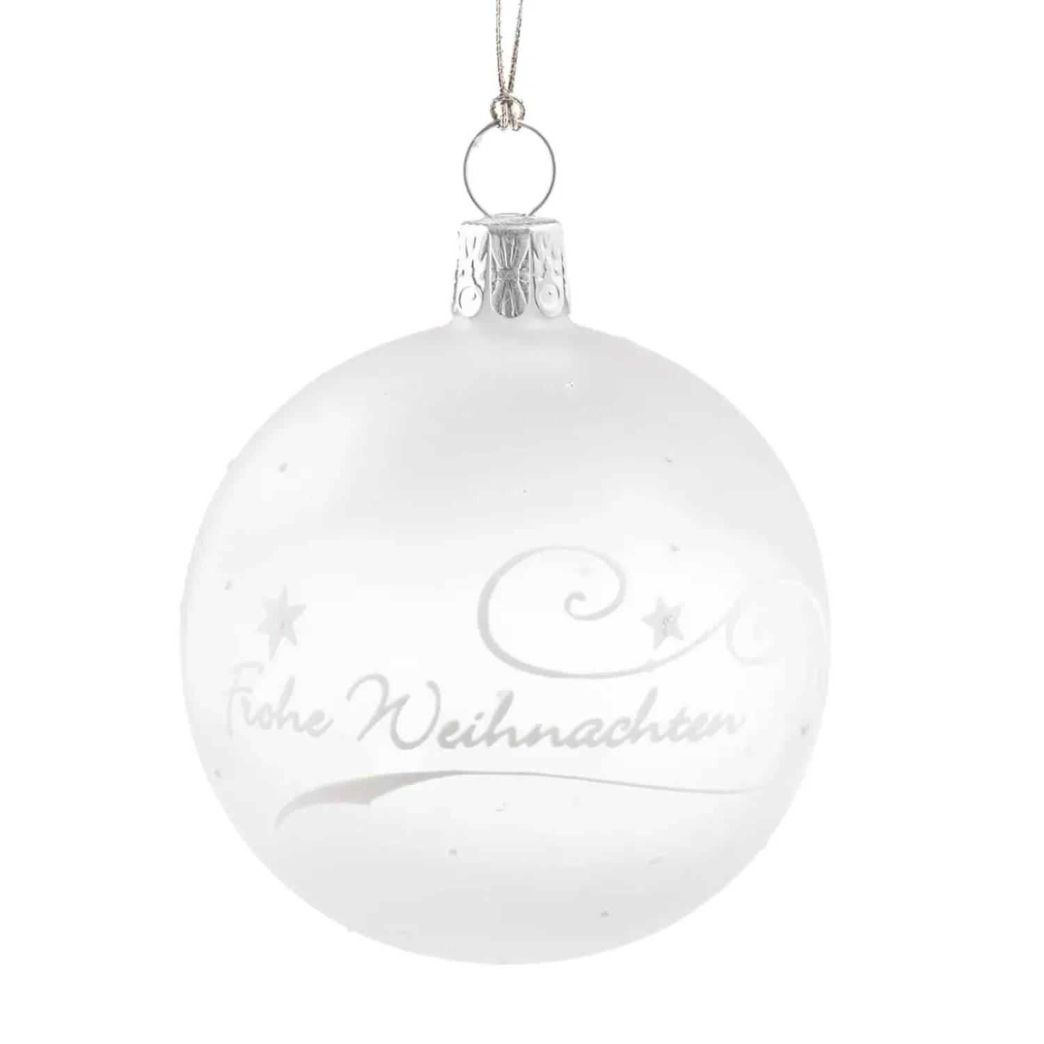 Käthe Wohlfahrt Glaskugel Klar/Weis „Frohe Weihnachten", 6 Cm