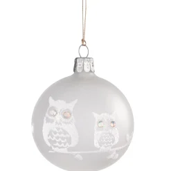 Käthe Wohlfahrt Glaskugel Mattweis Mit Weisen Eulen, 7 Cm