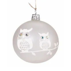 Käthe Wohlfahrt Glaskugel Mattweis Mit Zwei Weisen Eulen, 8Cm