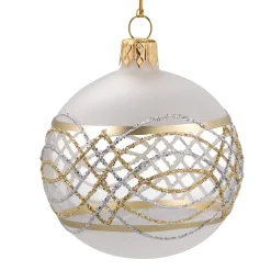 Käthe Wohlfahrt Glaskugel Matt-Weis/Klar Mit Gold-Silberner Verzierung, 6 Cm