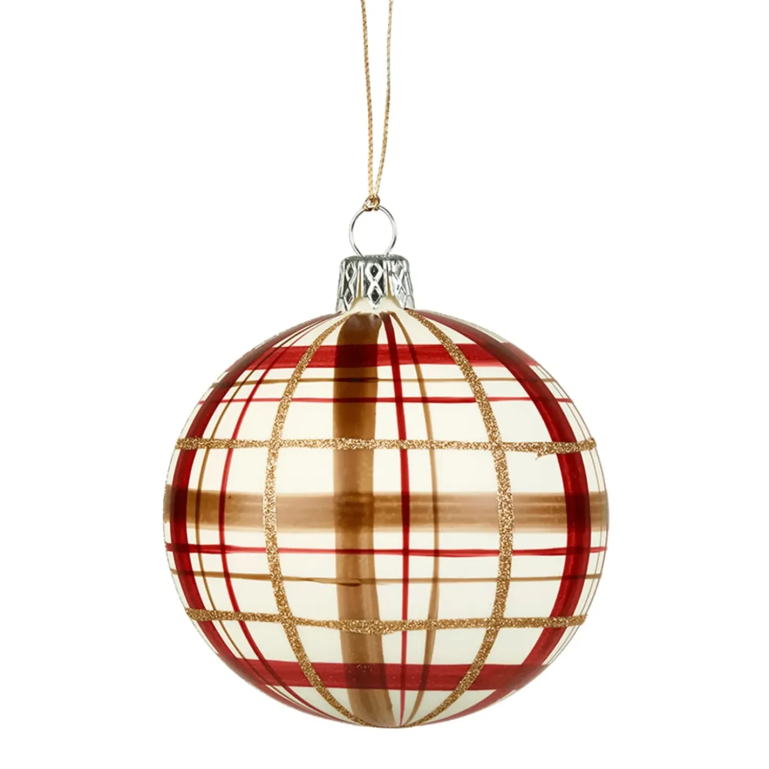 Käthe Wohlfahrt Glaskugel Mit Karomuster Weis Matt, 8Cm