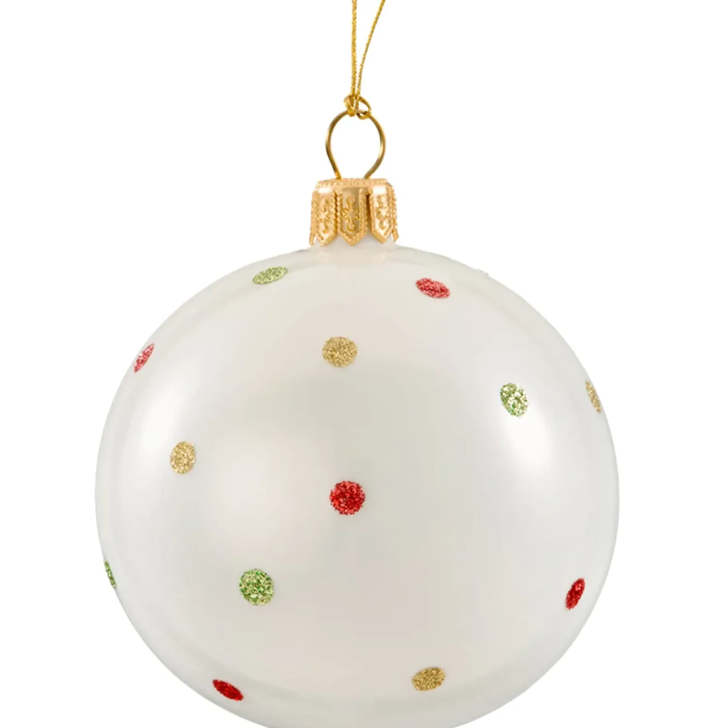 Käthe Wohlfahrt Glaskugel Opal Weis Mit Punkten, 7 Cm