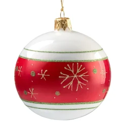Käthe Wohlfahrt Glaskugel Opal Weis Mit Rotem Flockenband, 8 Cm