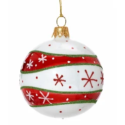 Käthe Wohlfahrt Glaskugel Opal Weis/Rot Mit Grunem Glimmer, 7Cm