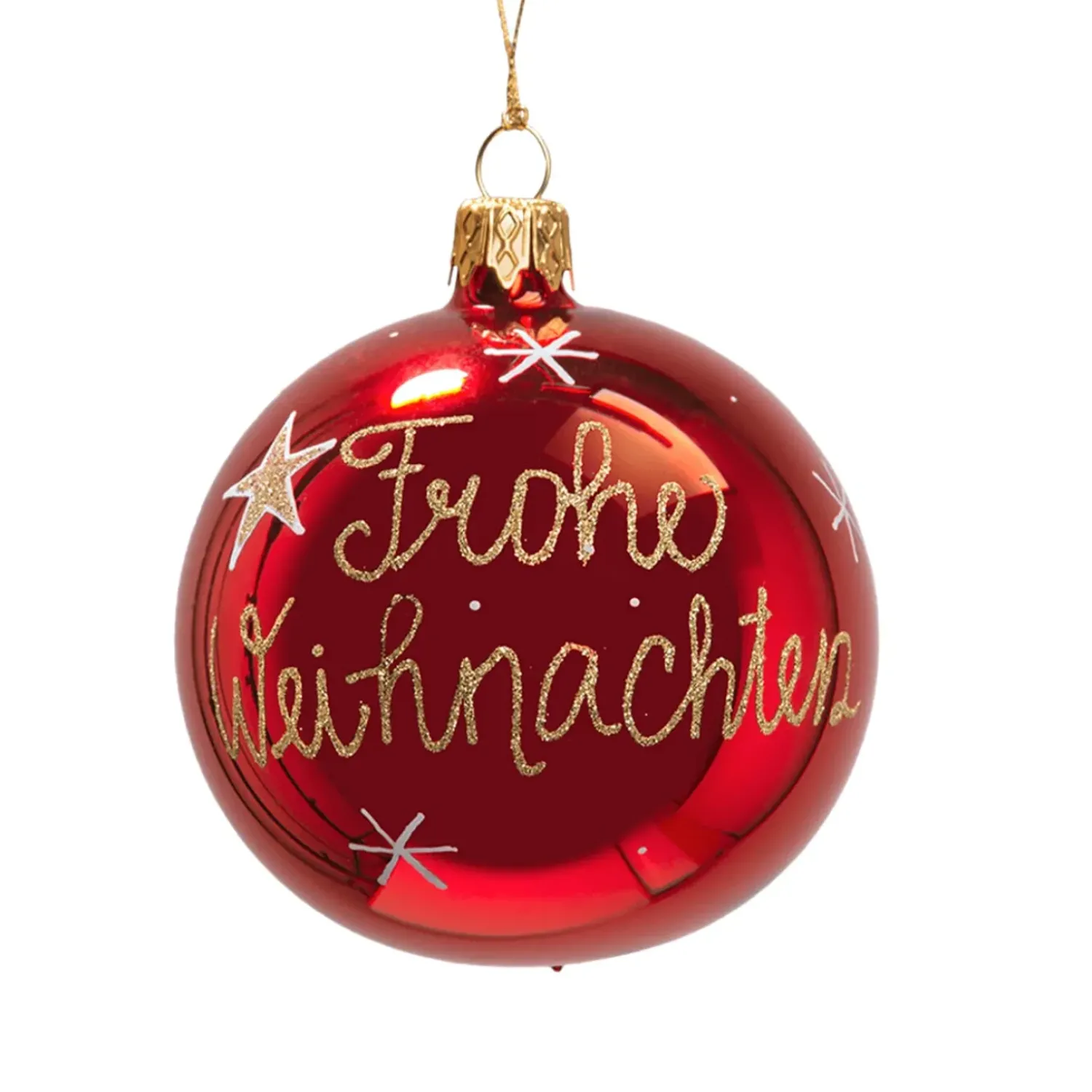Käthe Wohlfahrt Glaskugel Rot "Frohe Weihnachten", 8 Cm