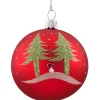 Käthe Wohlfahrt Glaskugel Rot Matt Mit Baumen Und Pilzen, 7 Cm