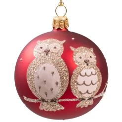 Käthe Wohlfahrt Glaskugel Rot Matt Mit Eulen, 7 Cm