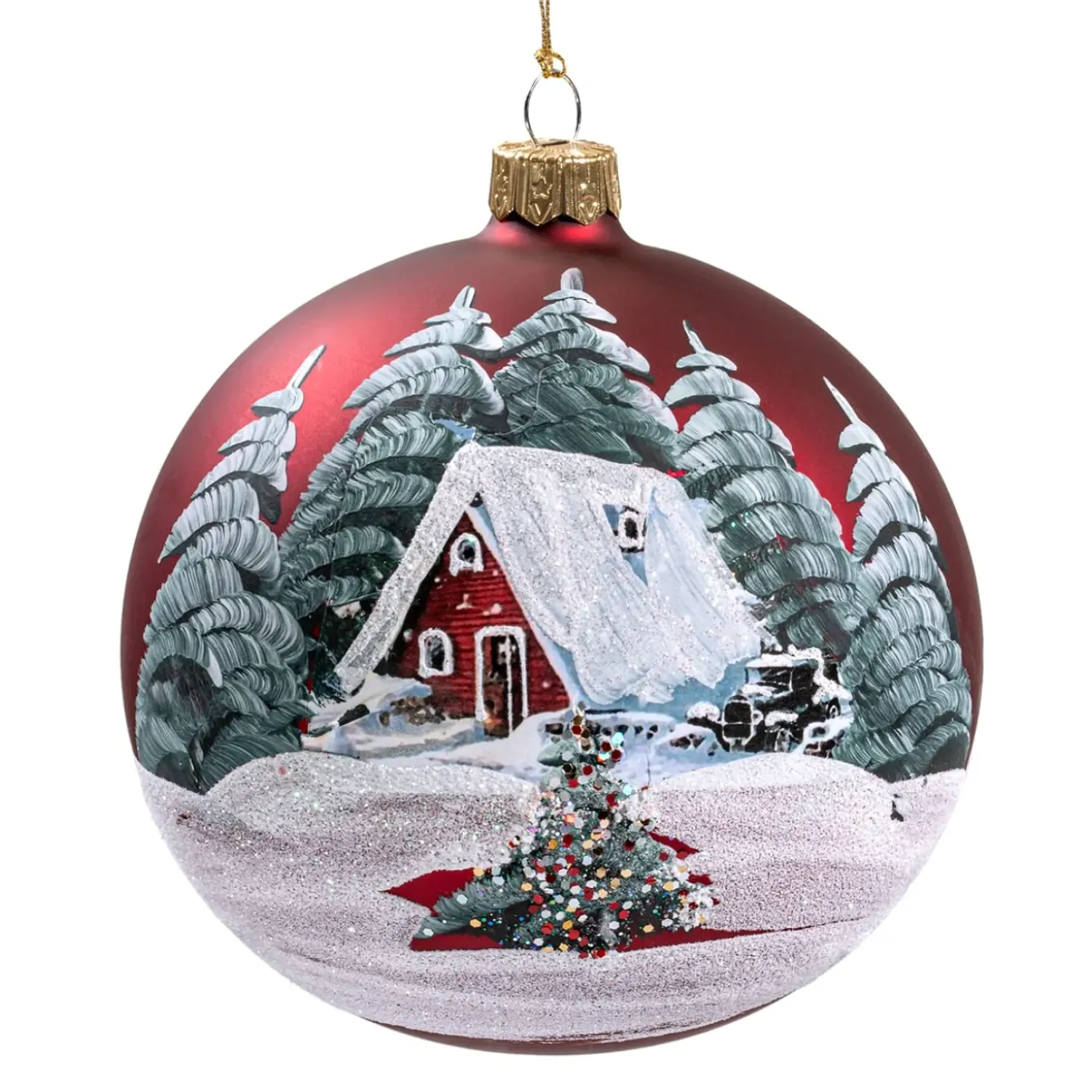 Käthe Wohlfahrt Glaskugel Rot Matt Winterhaus, 10 Cm