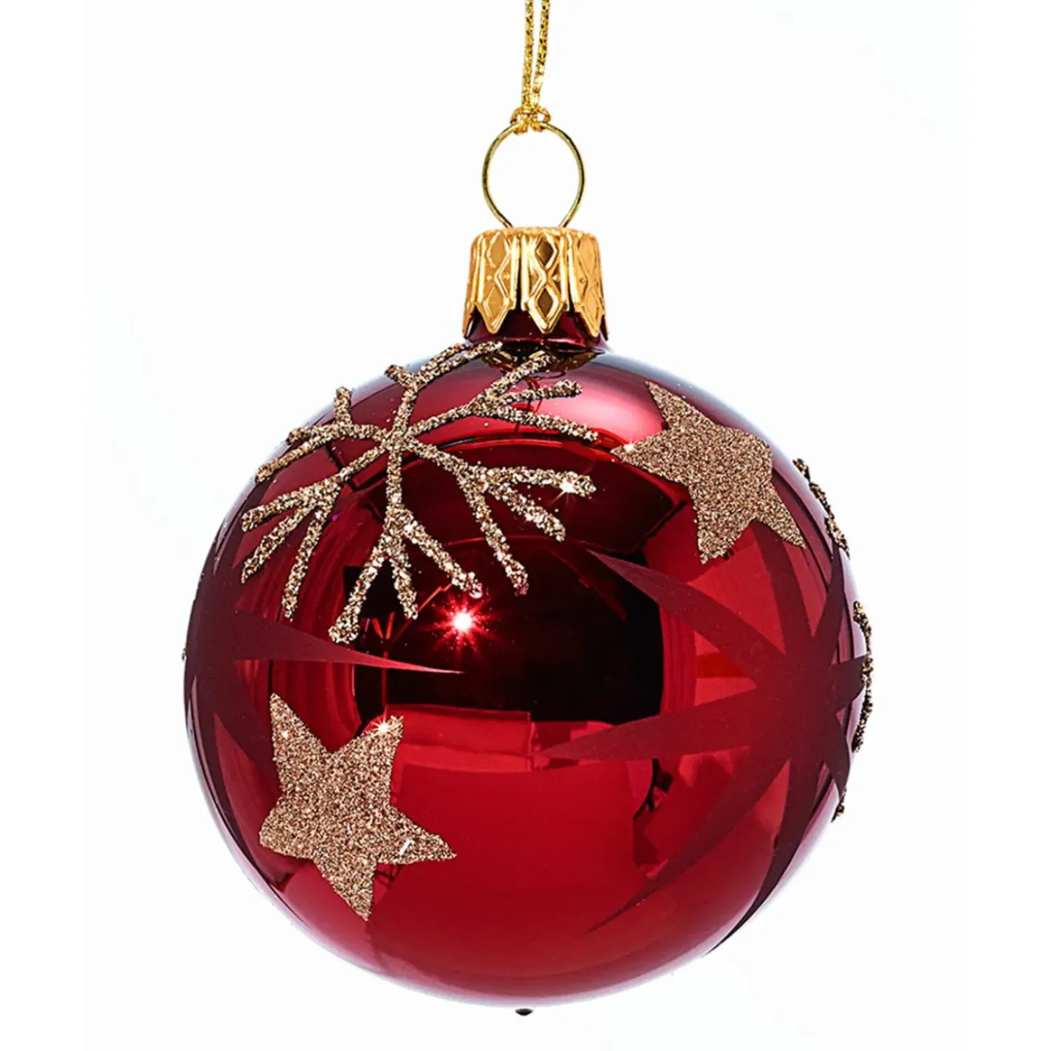 Käthe Wohlfahrt Glaskugel Rot Mit Goldenen Sternen Und Flocken, 6Cm