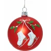 Käthe Wohlfahrt Glaskugel Rot Mit Schlittschuhen Und Mistelzweigen, 7Cm