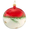 Käthe Wohlfahrt Glaskugel Rot-Weis Mit Zweig Und Sternchen, 10 Cm