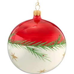 Käthe Wohlfahrt Glaskugel Rot-Weis Mit Zweig Und Sternchen, 10 Cm