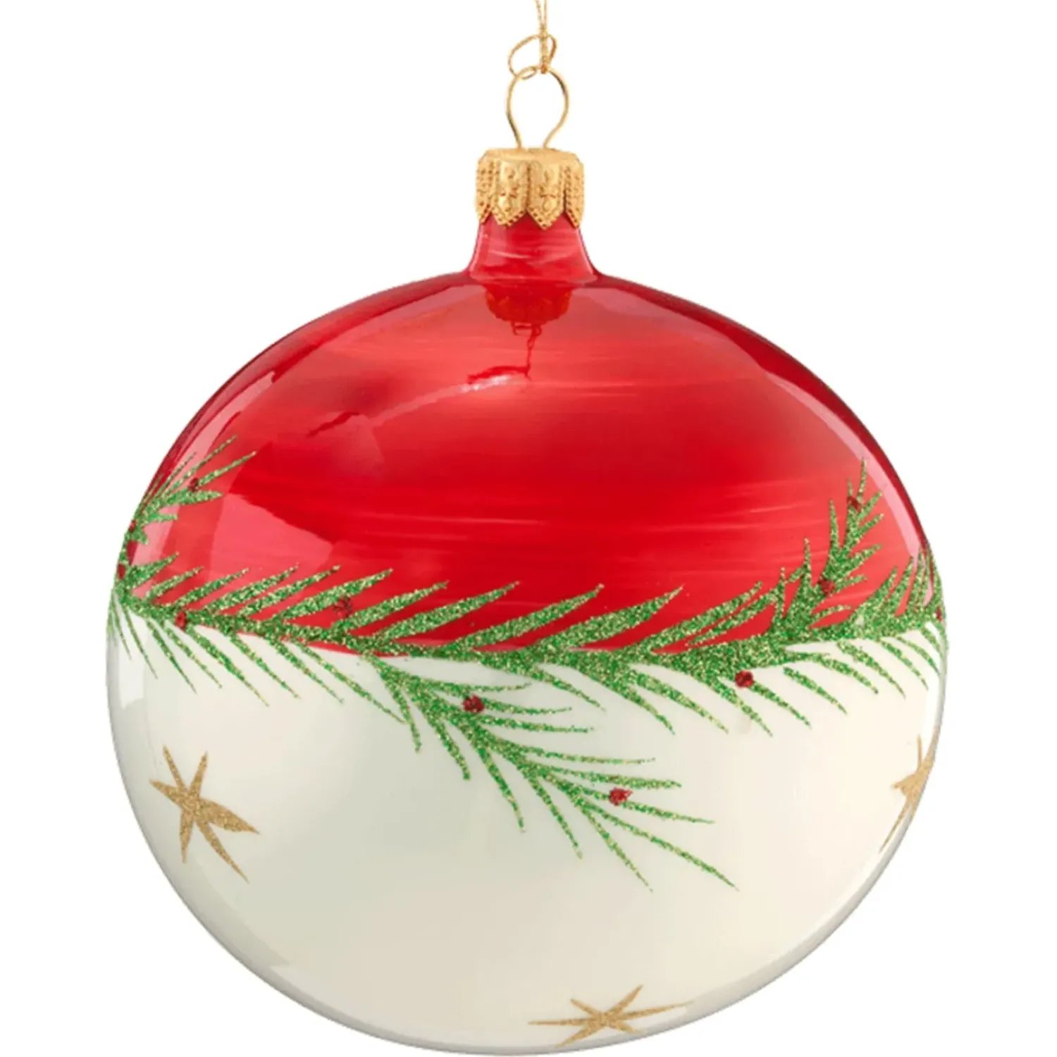 Käthe Wohlfahrt Glaskugel Rot-Weis Mit Zweig Und Sternchen, 10 Cm
