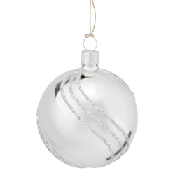 Käthe Wohlfahrt Glaskugel Silber Mit Glitterdekor, 6 Cm