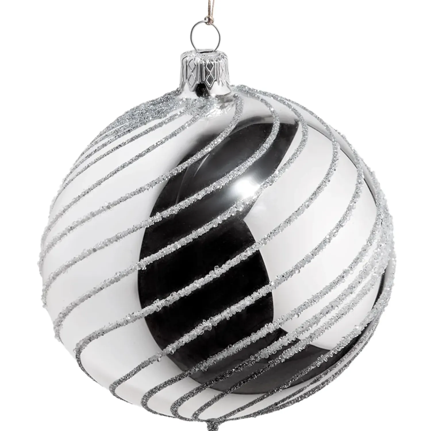 Käthe Wohlfahrt Glaskugel Silber Mit Silber Spiraldekor, 10 Cm