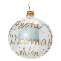 Käthe Wohlfahrt Glaskugel Weis "Frohe Weihnachten", 8 Cm