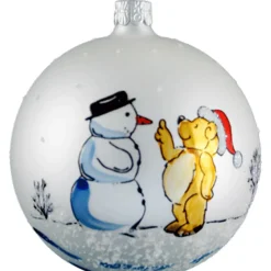 Käthe Wohlfahrt Glaskugel Weis Matt Schneemann Und Barchen, 7 Cm
