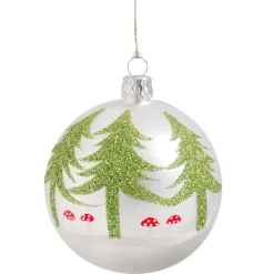 Käthe Wohlfahrt Glaskugel Weis Mit Baumen Und Pilz, 8 Cm